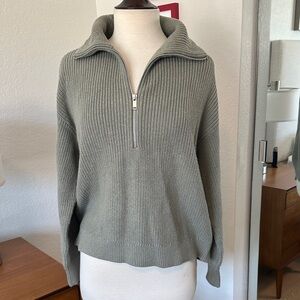 Everlane Half-Zip Ribbed Sweater Pullover - Sage Green